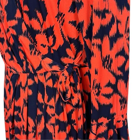 London Times Dress Faux Wrap V-neck Flare Sleeve Orange Blue Women’s Size 16W - Picture 11 of 13